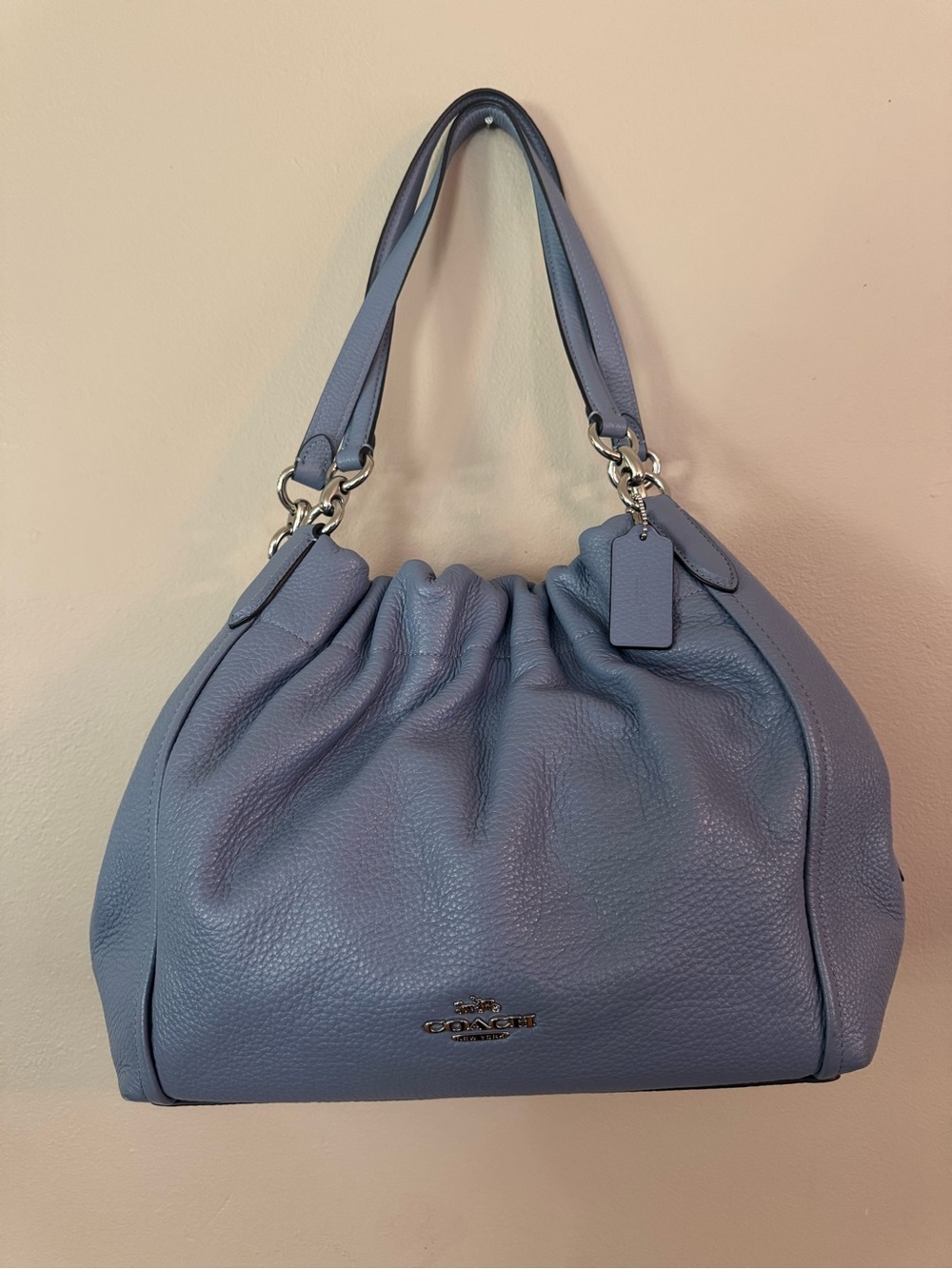 Coach Maya Periwinkle Pebbled Leather Shoulder Bag with Silver Hardware